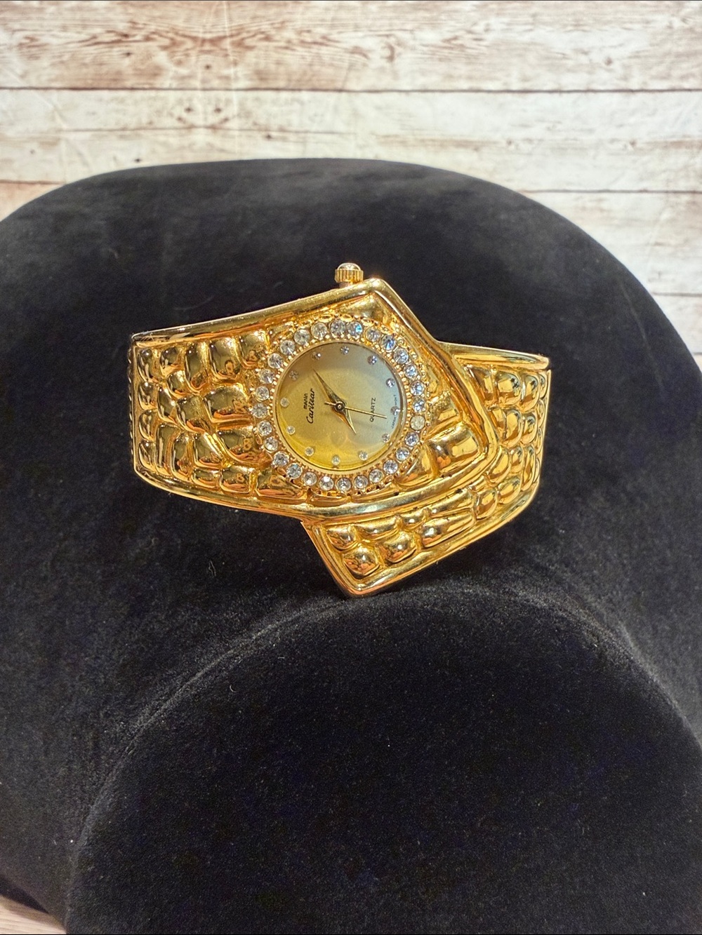 Vintage 1980s chunky asymmetrical gold-tone cuff watch
